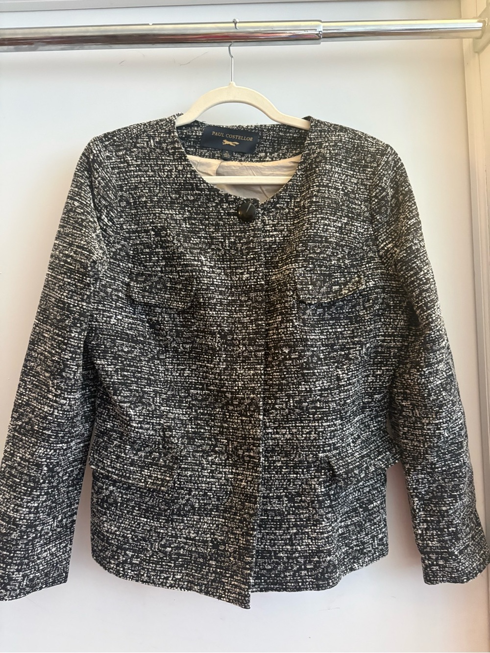 Paul Costelloe Black & White Tweed Round-Neck Jacket